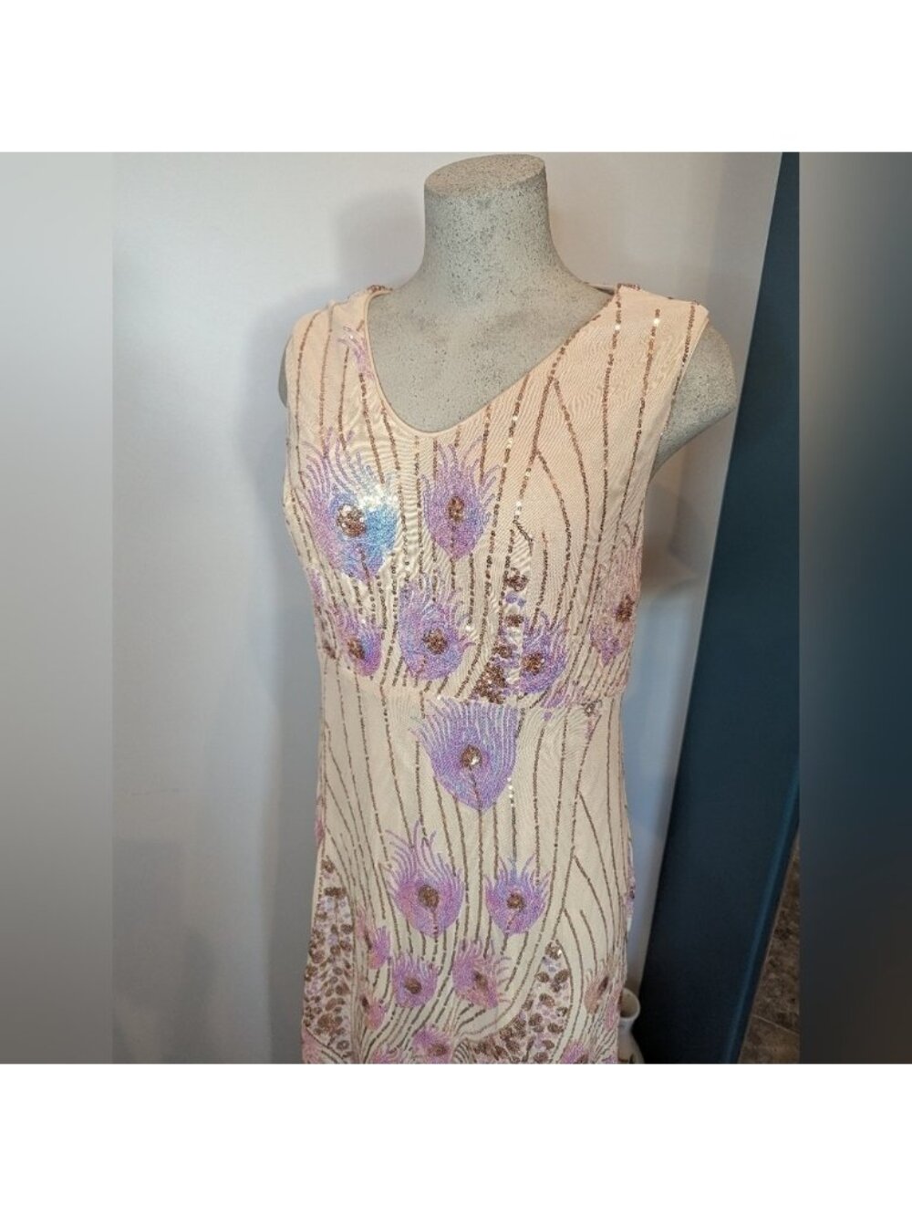 Women's Vintage Peacock Sequin Formal Dress V Neck Party Prom Evening Gown 1x - Picture 7 of 15